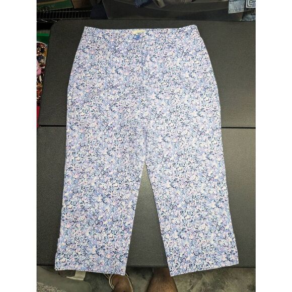 TALBOTS Blue/Pink/White Circular Pattern stretch Cropped Women's Pants10 - Picture 3 of 5